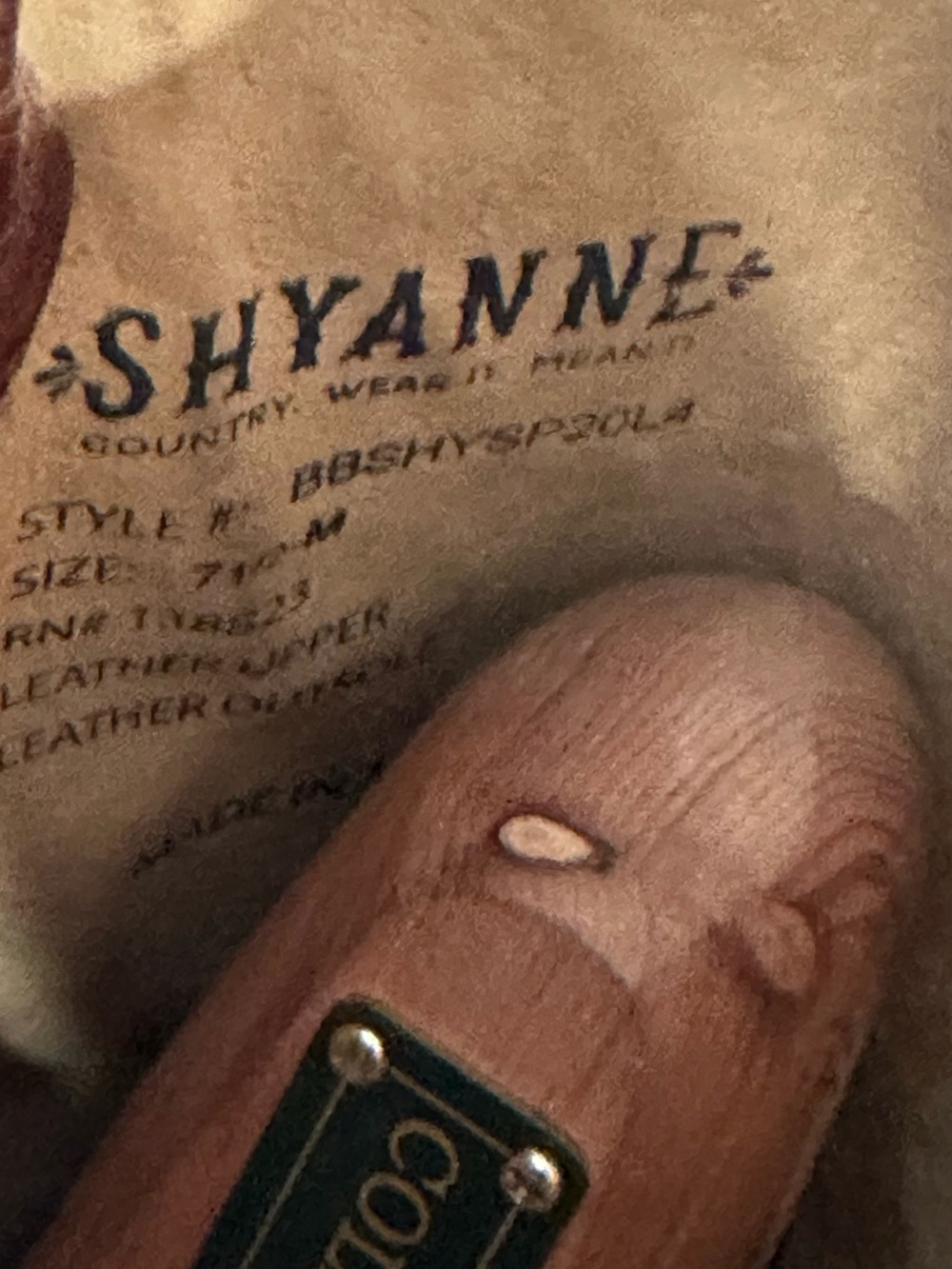 Shyanne Tan Brown Western Boot Interior Label Detail - Picture 14 of 15